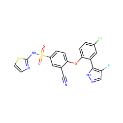 N#Cc1cc(S(=O)(=O)Nc2nccs2)ccc1Oc1ccc(Cl)cc1-c1[nH]ncc1F ZINC000095584379