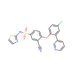N#Cc1cc(S(=O)(=O)Nc2nccs2)ccc1Oc1ccc(Cl)cc1-c1cccnc1 ZINC000095584513