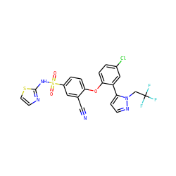 N#Cc1cc(S(=O)(=O)Nc2nccs2)ccc1Oc1ccc(Cl)cc1-c1ccnn1CC(F)(F)F ZINC000095581346