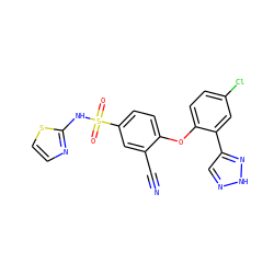 N#Cc1cc(S(=O)(=O)Nc2nccs2)ccc1Oc1ccc(Cl)cc1-c1cn[nH]n1 ZINC000095582757