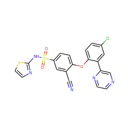 N#Cc1cc(S(=O)(=O)Nc2nccs2)ccc1Oc1ccc(Cl)cc1-c1cnccn1 ZINC000095582406