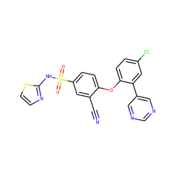 N#Cc1cc(S(=O)(=O)Nc2nccs2)ccc1Oc1ccc(Cl)cc1-c1cncnc1 ZINC000095580772