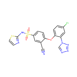 N#Cc1cc(S(=O)(=O)Nc2nccs2)ccc1Oc1ccc(Cl)cc1-n1cnnn1 ZINC000095584045