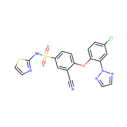 N#Cc1cc(S(=O)(=O)Nc2nccs2)ccc1Oc1ccc(Cl)cc1-n1nccn1 ZINC000095584968