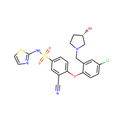 N#Cc1cc(S(=O)(=O)Nc2nccs2)ccc1Oc1ccc(Cl)cc1CN1CC[C@H](O)C1 ZINC000095581114