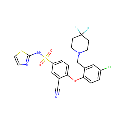 N#Cc1cc(S(=O)(=O)Nc2nccs2)ccc1Oc1ccc(Cl)cc1CN1CCC(F)(F)CC1 ZINC000095583794