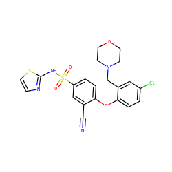 N#Cc1cc(S(=O)(=O)Nc2nccs2)ccc1Oc1ccc(Cl)cc1CN1CCOCC1 ZINC000095585510