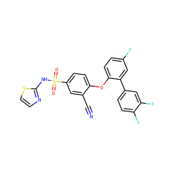 N#Cc1cc(S(=O)(=O)Nc2nccs2)ccc1Oc1ccc(F)cc1-c1ccc(F)c(F)c1 ZINC000095580921