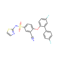 N#Cc1cc(S(=O)(=O)Nc2nccs2)ccc1Oc1ccc(F)cc1-c1ccc(F)cc1 ZINC000095583947