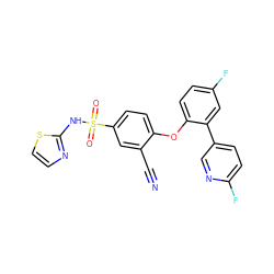 N#Cc1cc(S(=O)(=O)Nc2nccs2)ccc1Oc1ccc(F)cc1-c1ccc(F)nc1 ZINC000095582797