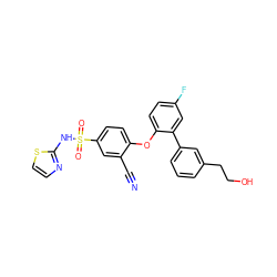 N#Cc1cc(S(=O)(=O)Nc2nccs2)ccc1Oc1ccc(F)cc1-c1cccc(CCO)c1 ZINC000095581691