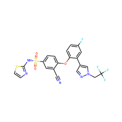 N#Cc1cc(S(=O)(=O)Nc2nccs2)ccc1Oc1ccc(F)cc1-c1cnn(CC(F)(F)F)c1 ZINC000095584972
