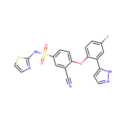N#Cc1cc(S(=O)(=O)Nc2nccs2)ccc1Oc1ccc(I)cc1-c1ccn[nH]1 ZINC000095584437