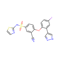 N#Cc1cc(S(=O)(=O)Nc2nccs2)ccc1Oc1ccc(I)cc1-c1cn[nH]c1 ZINC000095584032