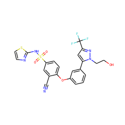N#Cc1cc(S(=O)(=O)Nc2nccs2)ccc1Oc1cccc(-c2cc(C(F)(F)F)nn2CCO)c1 ZINC000095583402