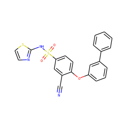 N#Cc1cc(S(=O)(=O)Nc2nccs2)ccc1Oc1cccc(-c2ccccc2)c1 ZINC000095583146