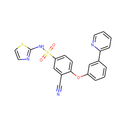 N#Cc1cc(S(=O)(=O)Nc2nccs2)ccc1Oc1cccc(-c2ccccn2)c1 ZINC000095581076
