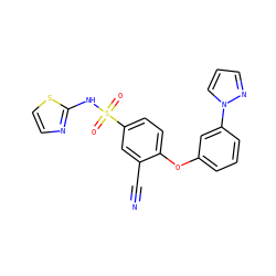 N#Cc1cc(S(=O)(=O)Nc2nccs2)ccc1Oc1cccc(-n2cccn2)c1 ZINC000095580925