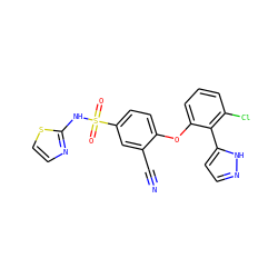 N#Cc1cc(S(=O)(=O)Nc2nccs2)ccc1Oc1cccc(Cl)c1-c1ccn[nH]1 ZINC000095585875