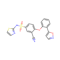 N#Cc1cc(S(=O)(=O)Nc2nccs2)ccc1Oc1ccccc1-c1ccno1 ZINC000095583924