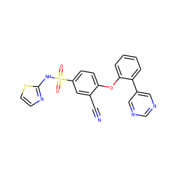 N#Cc1cc(S(=O)(=O)Nc2nccs2)ccc1Oc1ccccc1-c1cncnc1 ZINC000095584665