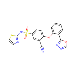 N#Cc1cc(S(=O)(=O)Nc2nccs2)ccc1Oc1ccccc1-c1nnco1 ZINC000095582467