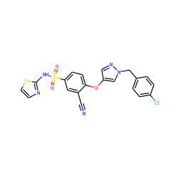 N#Cc1cc(S(=O)(=O)Nc2nccs2)ccc1Oc1cnn(Cc2ccc(Cl)cc2)c1 ZINC000095582326
