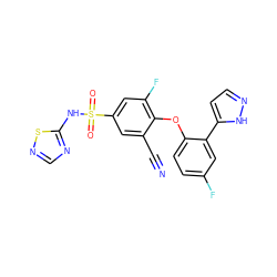 N#Cc1cc(S(=O)(=O)Nc2ncns2)cc(F)c1Oc1ccc(F)cc1-c1ccn[nH]1 ZINC000095584788