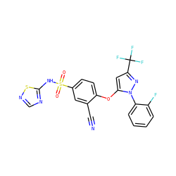 N#Cc1cc(S(=O)(=O)Nc2ncns2)ccc1Oc1cc(C(F)(F)F)nn1-c1ccccc1F ZINC000095584039