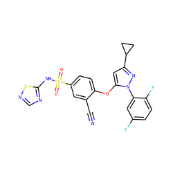 N#Cc1cc(S(=O)(=O)Nc2ncns2)ccc1Oc1cc(C2CC2)nn1-c1cc(F)ccc1F ZINC000095583964