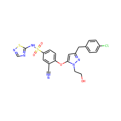 N#Cc1cc(S(=O)(=O)Nc2ncns2)ccc1Oc1cc(Cc2ccc(Cl)cc2)nn1CCO ZINC000095582989