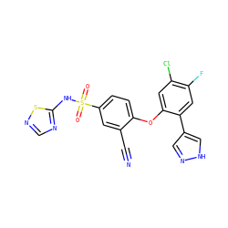 N#Cc1cc(S(=O)(=O)Nc2ncns2)ccc1Oc1cc(Cl)c(F)cc1-c1cn[nH]c1 ZINC000095584197
