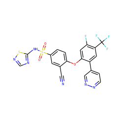 N#Cc1cc(S(=O)(=O)Nc2ncns2)ccc1Oc1cc(F)c(C(F)(F)F)cc1-c1ccnnc1 ZINC000095584906