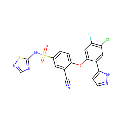 N#Cc1cc(S(=O)(=O)Nc2ncns2)ccc1Oc1cc(F)c(Cl)cc1-c1ccn[nH]1 ZINC000095581510