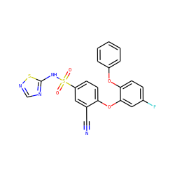 N#Cc1cc(S(=O)(=O)Nc2ncns2)ccc1Oc1cc(F)ccc1Oc1ccccc1 ZINC000095581766