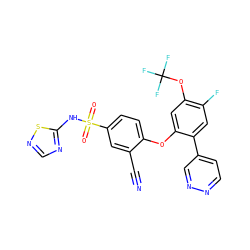N#Cc1cc(S(=O)(=O)Nc2ncns2)ccc1Oc1cc(OC(F)(F)F)c(F)cc1-c1ccnnc1 ZINC000095585571