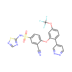 N#Cc1cc(S(=O)(=O)Nc2ncns2)ccc1Oc1cc(OC(F)(F)F)ccc1-c1ccnnc1 ZINC000095582479