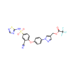 N#Cc1cc(S(=O)(=O)Nc2ncns2)ccc1Oc1ccc(-n2cc(COC(=O)C(F)(F)F)cn2)cc1 ZINC000095584816