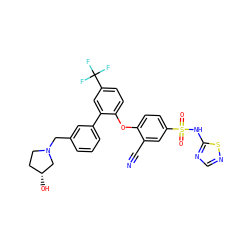 N#Cc1cc(S(=O)(=O)Nc2ncns2)ccc1Oc1ccc(C(F)(F)F)cc1-c1cccc(CN2CC[C@@H](O)C2)c1 ZINC000095585602