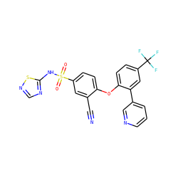 N#Cc1cc(S(=O)(=O)Nc2ncns2)ccc1Oc1ccc(C(F)(F)F)cc1-c1cccnc1 ZINC000095581132