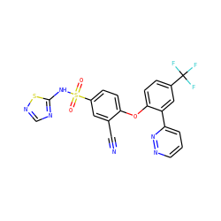 N#Cc1cc(S(=O)(=O)Nc2ncns2)ccc1Oc1ccc(C(F)(F)F)cc1-c1cccnn1 ZINC000095582386
