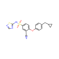 N#Cc1cc(S(=O)(=O)Nc2ncns2)ccc1Oc1ccc(CC2CC2)cc1 ZINC000095584300