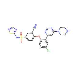 N#Cc1cc(S(=O)(=O)Nc2ncns2)ccc1Oc1ccc(Cl)cc1-c1cc(N2CCNCC2)ncn1 ZINC000095583945