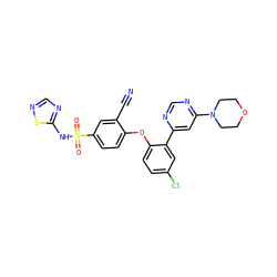 N#Cc1cc(S(=O)(=O)Nc2ncns2)ccc1Oc1ccc(Cl)cc1-c1cc(N2CCOCC2)ncn1 ZINC000095581892