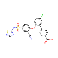 N#Cc1cc(S(=O)(=O)Nc2ncns2)ccc1Oc1ccc(Cl)cc1-c1ccc(C(=O)O)cc1 ZINC000095583973