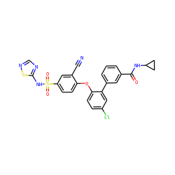 N#Cc1cc(S(=O)(=O)Nc2ncns2)ccc1Oc1ccc(Cl)cc1-c1cccc(C(=O)NC2CC2)c1 ZINC000095582743