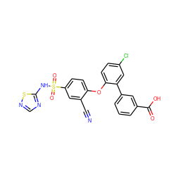 N#Cc1cc(S(=O)(=O)Nc2ncns2)ccc1Oc1ccc(Cl)cc1-c1cccc(C(=O)O)c1 ZINC000095584350