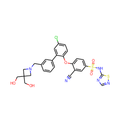 N#Cc1cc(S(=O)(=O)Nc2ncns2)ccc1Oc1ccc(Cl)cc1-c1cccc(CN2CC(CO)(CO)C2)c1 ZINC000095582445