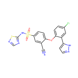 N#Cc1cc(S(=O)(=O)Nc2ncns2)ccc1Oc1ccc(Cl)cc1-c1ccn[nH]1 ZINC000095585878