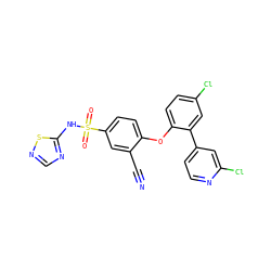 N#Cc1cc(S(=O)(=O)Nc2ncns2)ccc1Oc1ccc(Cl)cc1-c1ccnc(Cl)c1 ZINC000095581649